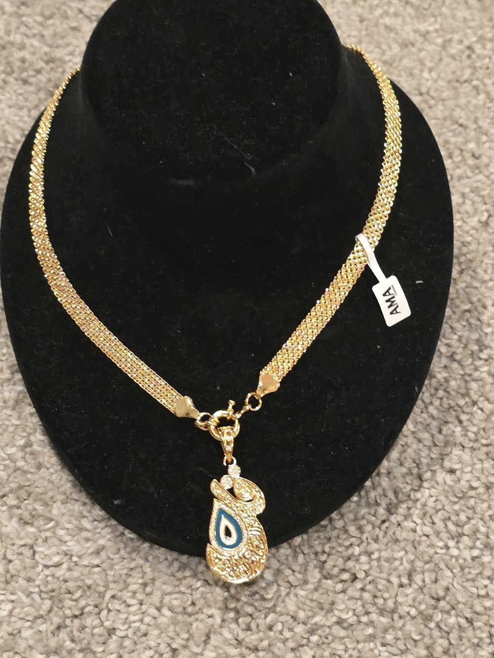 22kgp Dubai Jewelry Gold-Tone Pendant Necklace with Blue Accent -